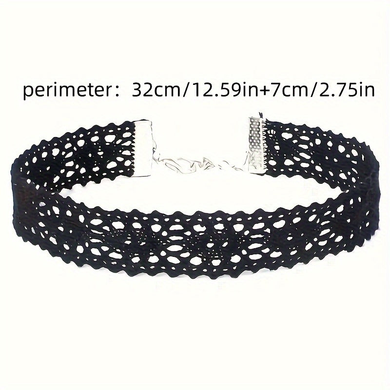 6pcs/Set Adjustable Velvet Rope Choker Necklace, Gothic Sexy Lace Tattoo Style, Synthetic Fiber for Daily & Party Wear, All-Season