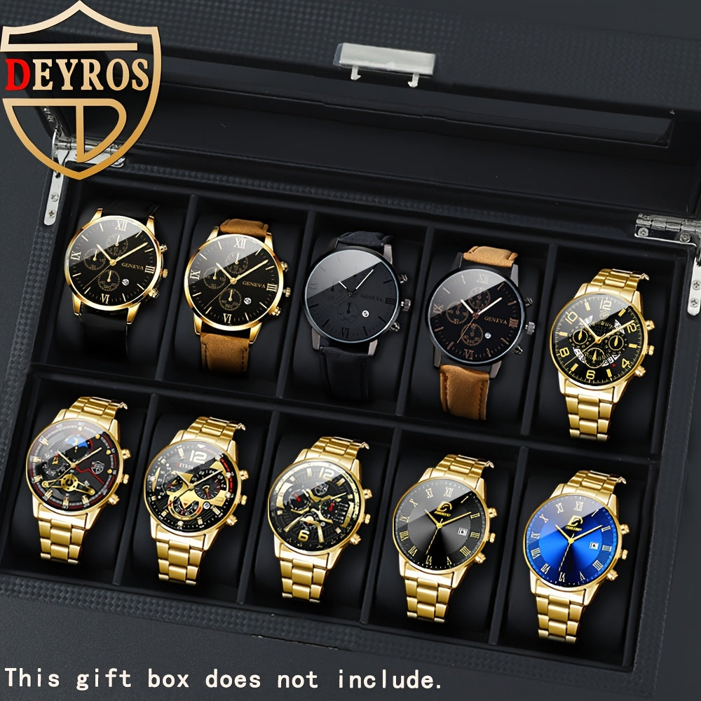 10pcs/ set Men Watches Sets, Casual Watches for Men Analog Alloy & Faux Leather Quartz Mens Watches, Multiple Color Men Watch, Ideal Choice for Gifts Wrist Watch, Reloj Para Hombre.
