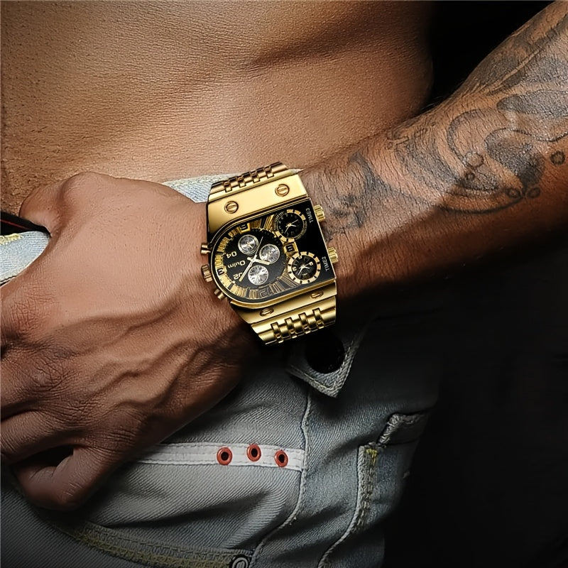 Luxury Men'S Golden-Tone Quartz Watch - Elegant Business Timepiece with Chronograph & Date Display, Alloy Band & Case, 36V Battery Operated, Formal Accessory|Sophisticated Style|Roman Numeral Markers