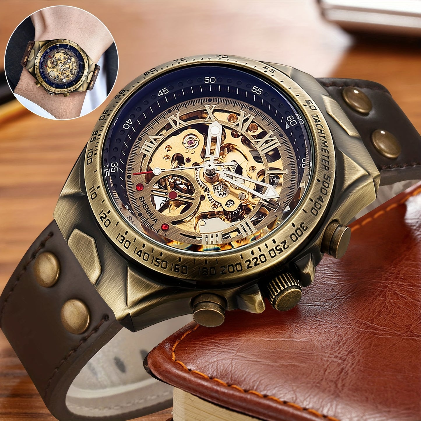 Automatic Mechanical Wristwatch for Men, Luxury Classic Skeleton Dial Watch, Retro Design for Casual Fashion, Ideal Gift for Labor Day/Christmas/Thanksgiving/Birthday