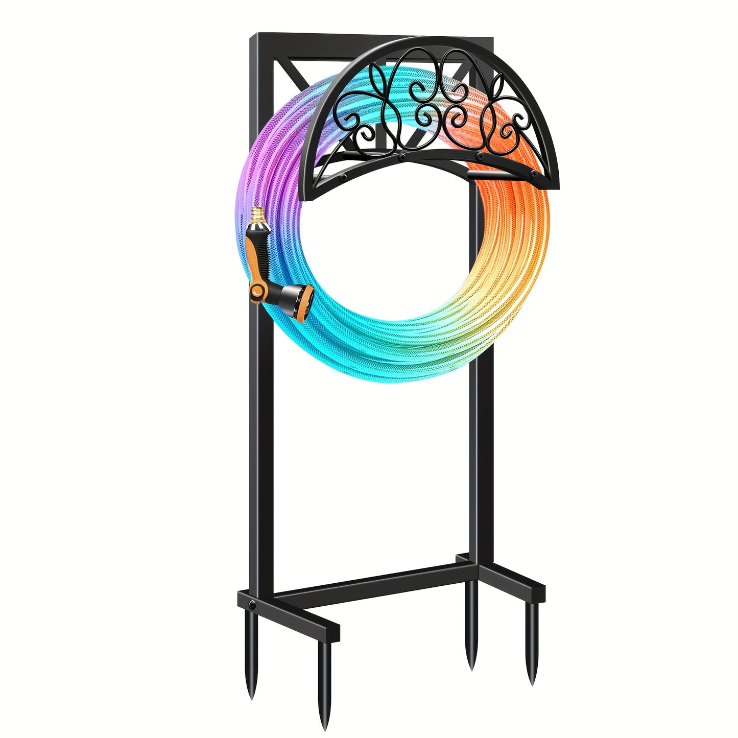 1pc Metal Garden Hose Holder, Outdoor Water Hose Holder with Hose Reel, Easy to Assemble, Detachable Design for Convenient Storage, for Outdoor, Garden, Patio Lawn, Black