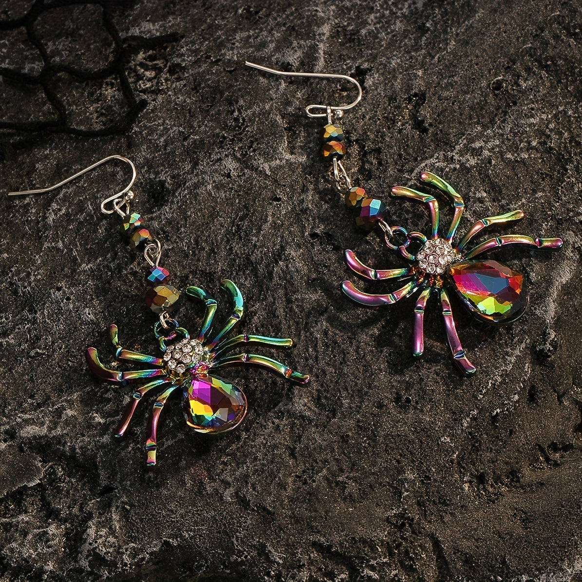 1 Pair of Spooky Chic Halloween Spider Dangle Earrings for Women - Colorful Rhinestone Accents, Zinc Alloy, Ideal for Daily Wear & Holiday Celebrations