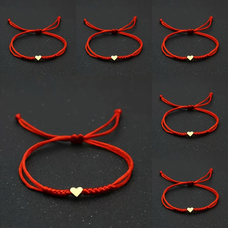 [Chic Heart Bracelet] Handcrafted Adjustable Red Rope Chic Bracelet with Heart Charm | Versatile Accessory for Women, Perfect for Everyday & Party Wear
