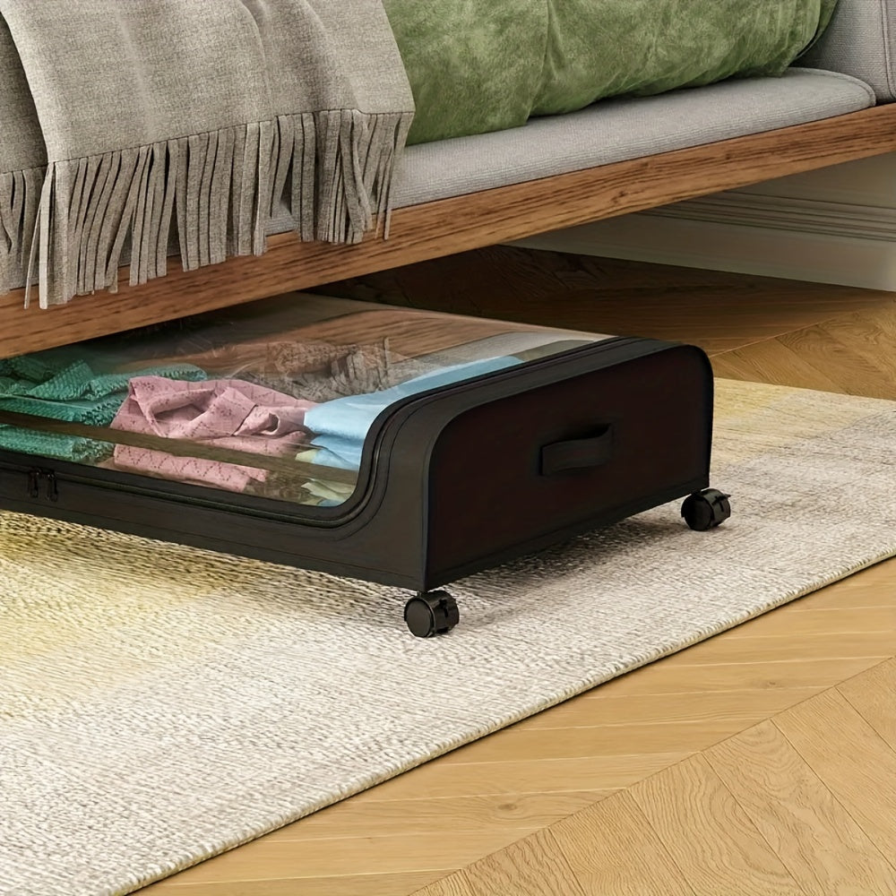 2pcs Under Bed Storage Organizer Metal Underbed Bins With Wheels And Lid Metal Underbed Storage Containers Under Bed Rolling Storage For Clothes, Bedding, Shoes, Blankets, Books, Toys, Baskets, Bins & Containers for Home Orga