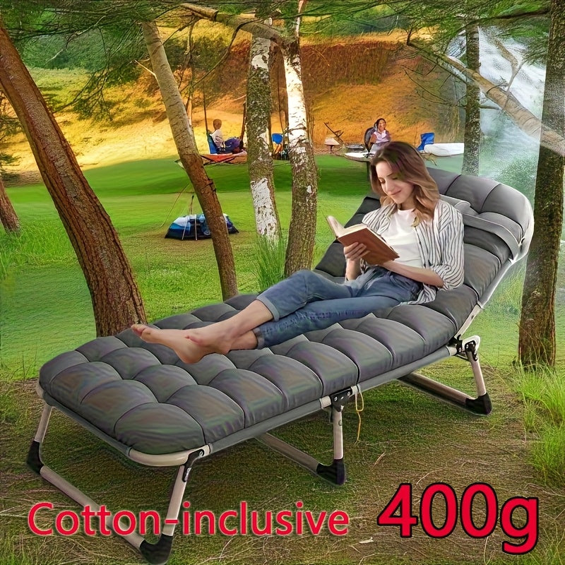 [Comfortable Folding Bed] 1pc Comfortable Ergonomic American Folding Bed, Single Recliner Lunch Bed | Portable Courtyard Office Camping Nap Multi-functional Lounge Chair Lazy Artifact With Mattress