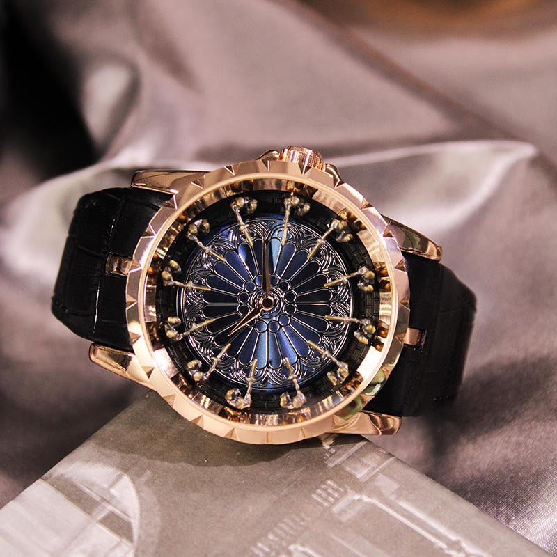 1pc/Set Men'S Rose Black PU Belt Party Style Novel Round Table Twelve Knight Quartz Watch Gift Box Set, Christmas