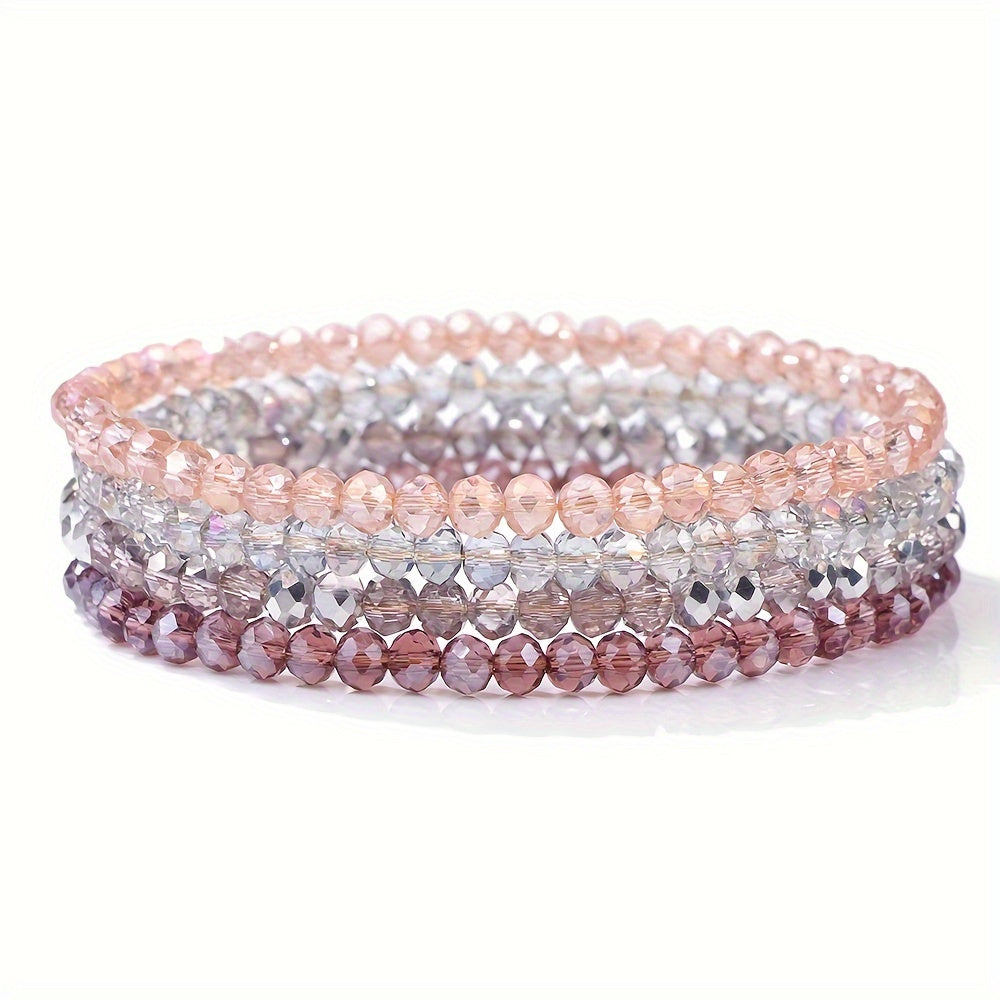 4pcs Boho Style Glass Bead Elastic Bracelets for Women - Colorful, Versatile, and Stylish Handmade Jewelry, Everyday Accessory|Vibrant Bracelets|Stretchy Material