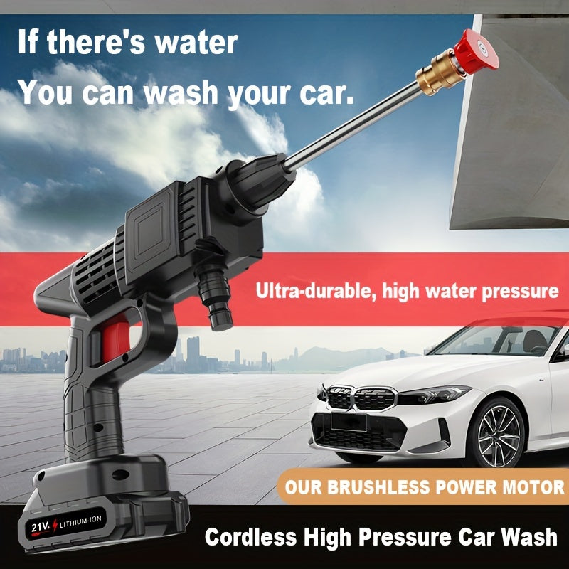 [High Pressure | Cordless] Cordless 21V High Pressure Water Gun | Adjustable Nozzle, Rechargeable Lithium Battery, 4 Interchangeable Nozzles, 3 Spray Modes | Portable Power Cleaning Tool for Car & Garden Cleaning, Outdoor Use