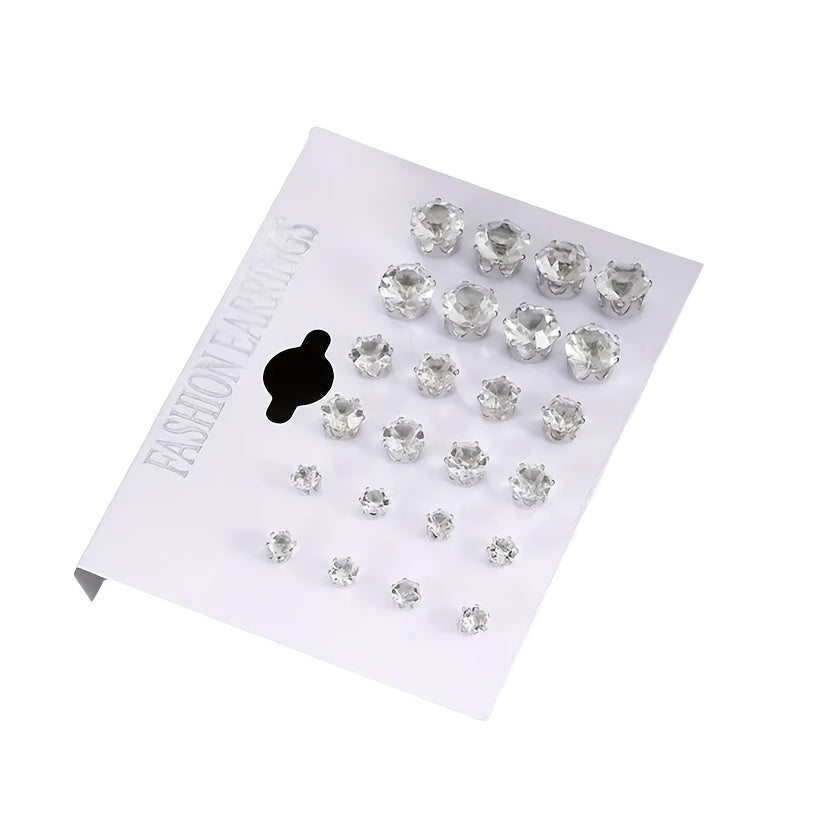 12 Pairs Stainless Steel Stud Earrings, Simple and Elegant Zirconia Earrings Set, Versatile for Party and Daily Wear
