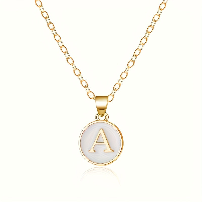 26-Letter Stainless Steel Clavicle Chain Necklace - Dripping Oil Geometric Round Pendant with English Initials - Ladies' Fashion Jewelry for Personalized Gift