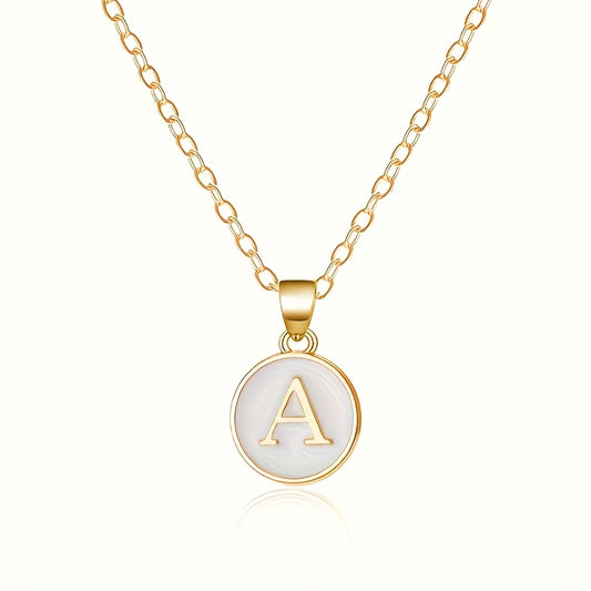 26-Letter Stainless Steel Clavicle Chain Necklace - Dripping Oil Geometric Round Pendant with English Initials - Ladies' Fashion Jewelry for Personalized Gift