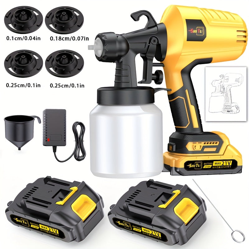 Wireless Spray Gun with Nozzle -1500mAh Rechargeable Battery, Capacity 16.91oz, Suitable for Indoor/outdoor Use On Walls, Wood, Cars, Decks, Furniture - Including 2 Adjustable Spray Modes And Ergonomic Design | Father's Day H