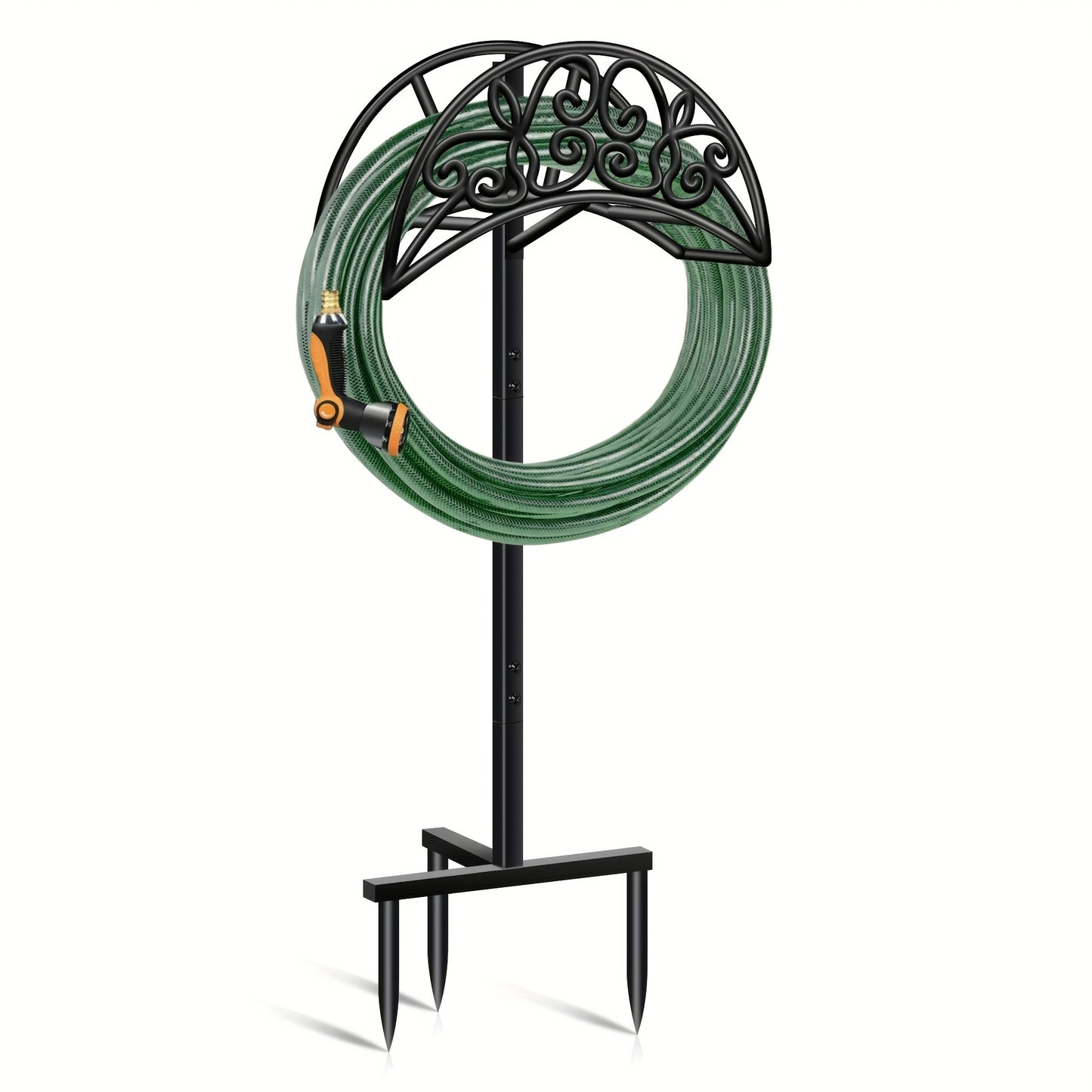 1pc Metal Garden Hose Holder, Outdoor Water Hose Holder with Hose Reel, Easy to Assemble, Detachable Design for Convenient Storage, for Outdoor, Garden, Patio Lawn, Black