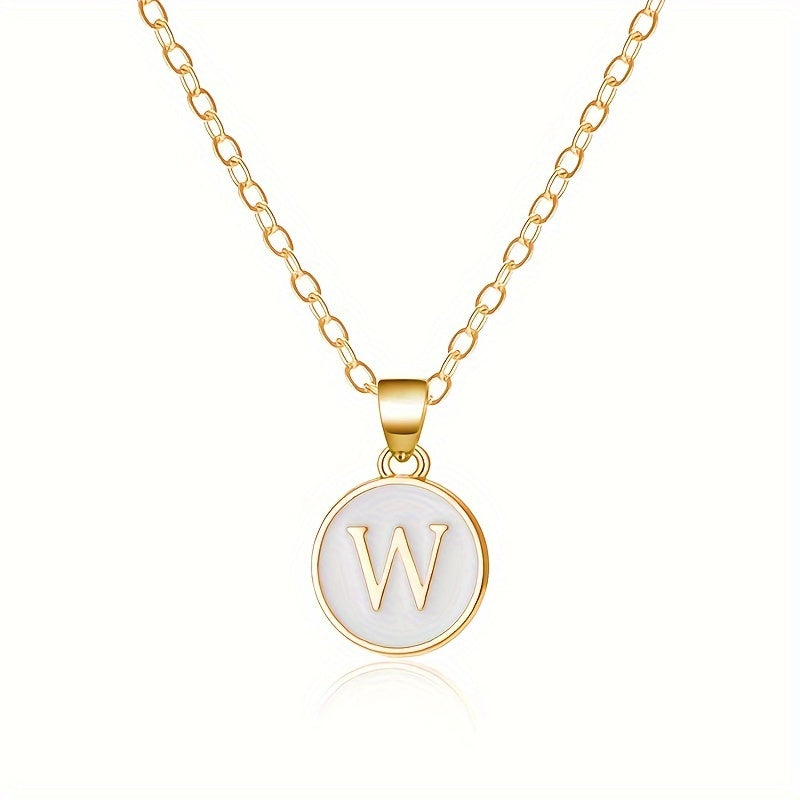 26-Letter Stainless Steel Clavicle Chain Necklace - Dripping Oil Geometric Round Pendant with English Initials - Ladies' Fashion Jewelry for Personalized Gift