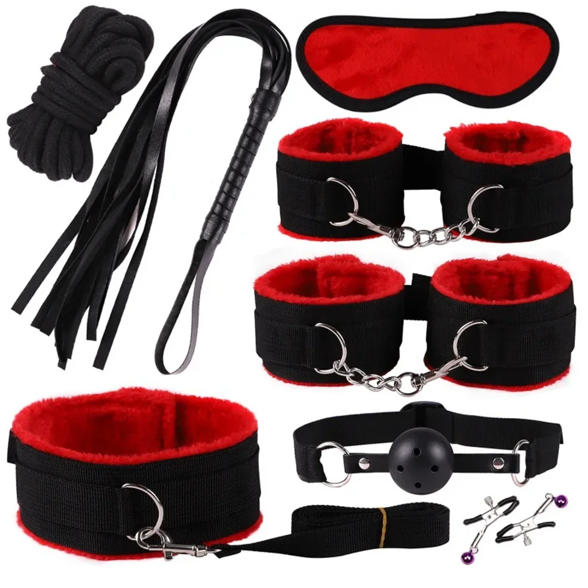 8PCS BDSM Restraint Set Female Handcuff Mouth Gag Eye Blinder Teaser Body Restraint SM Slave Cosplay Sex Toy Set Ankle Cuffs Kit