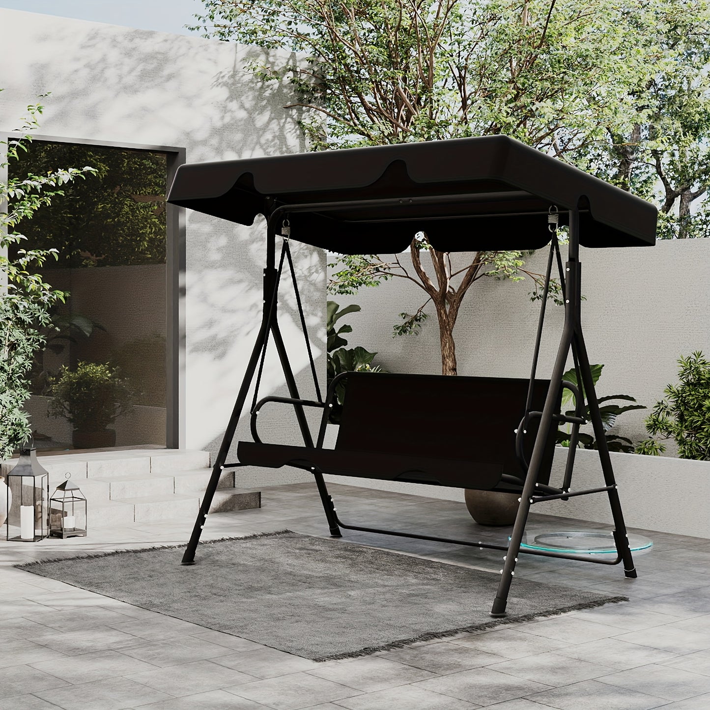 Outdoor Patio Swing with Canopy and Sturdy Frame, Suitable for Adults, Rustproof Material, Durable and Long-lasting