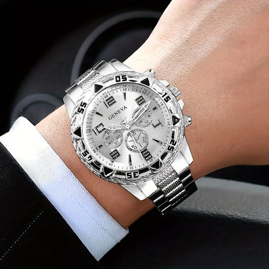 Men Watch Luxury Mens Quartz Wrstwatch Stainless Steel Strap, Round Alloy Case, Large Dial Business Watches | Fashion Watch Design | Durable Watch Ideal For Gifts