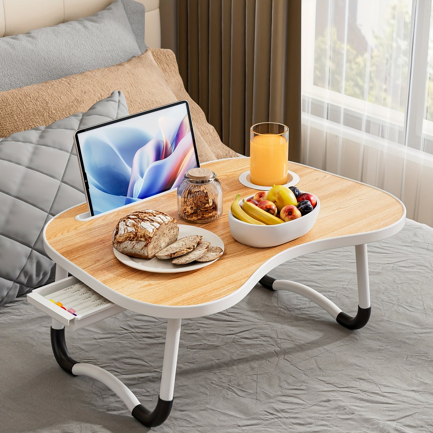 Portable Laptop Bed Table with Cup Holder & Tablet Card Slot - Multifunctional Tray for Eating, Reading, Writing - Stable Durable Foldable Design for Bed, Sofa, Floor - Lightweight & Space-Saving, Bed Table for Laptop, Sofa A
