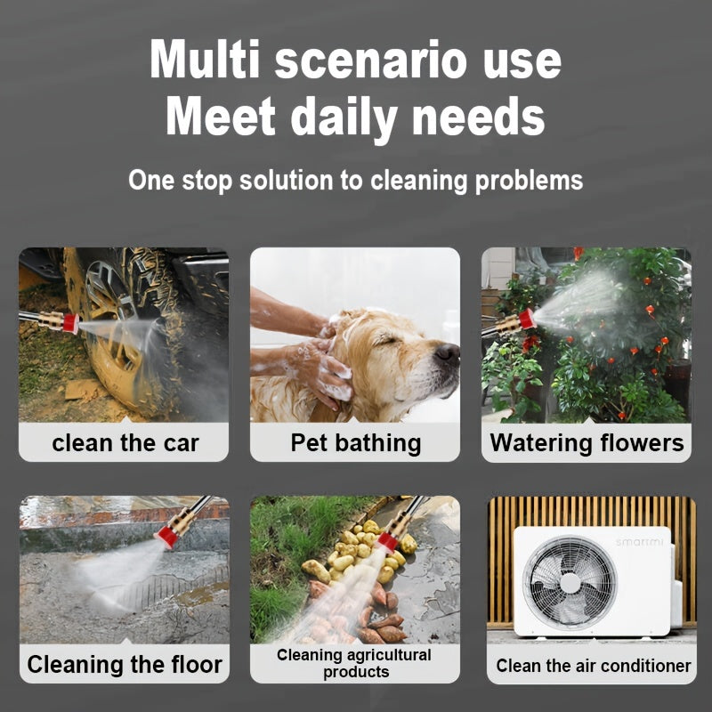 [High Pressure | Cordless] Cordless 21V High Pressure Water Gun | Adjustable Nozzle, Rechargeable Lithium Battery, 4 Interchangeable Nozzles, 3 Spray Modes | Portable Power Cleaning Tool for Car & Garden Cleaning, Outdoor Use