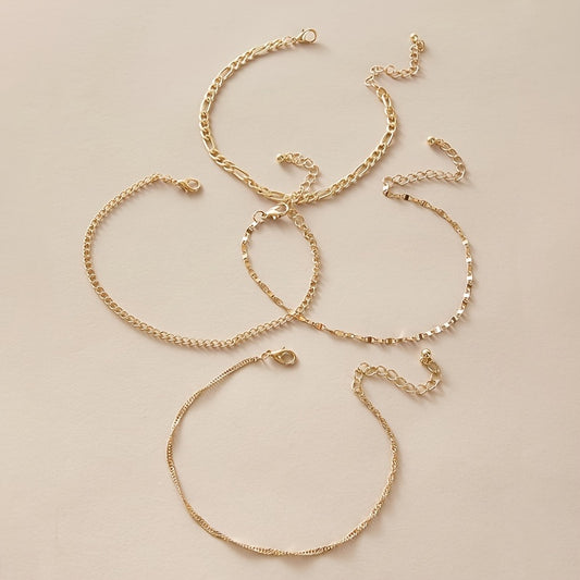 Four-piece Set of Fashionable and Simple Chain Anklets, Metal Alloy Foot Chain Set