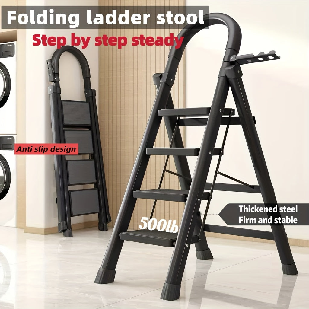 1pc Heavy-Duty 3/4/5-Step Folding Ladder 500lb Capacity, Durable Plastic with Anti-Slip Pedals, Lightweight Portable Step Stool for Household & Industrial Use, Industrial Steps, Spacesaving Steps, Highcapacity Ladder, Collaps