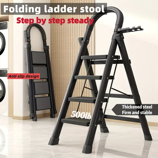 1pc Heavy-Duty 3/4/5-Step Folding Ladder 500lb Capacity, Durable Plastic with Anti-Slip Pedals, Lightweight Portable Step Stool for Household & Industrial Use, Industrial Steps, Spacesaving Steps, Highcapacity Ladder, Collaps