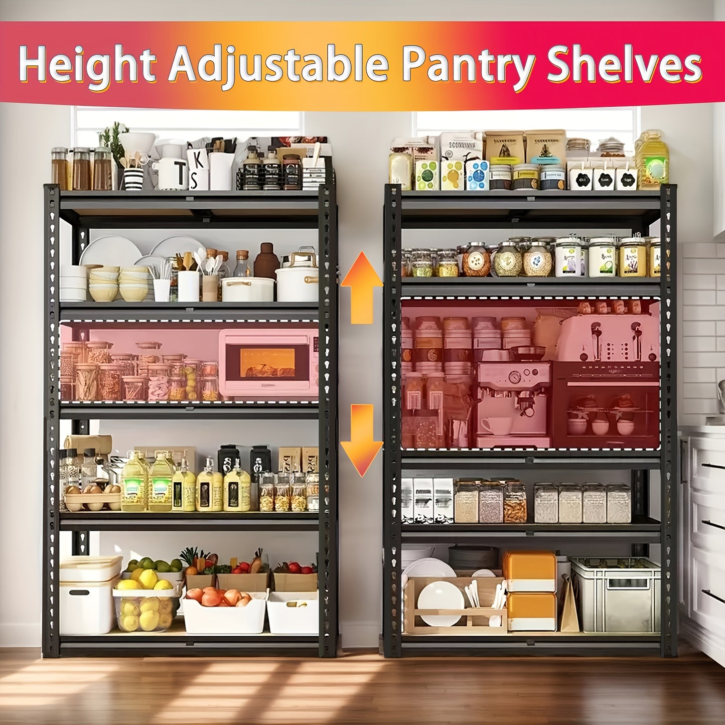 [Heavy Duty Shelving] Heavy Duty 5 Tier 2000LBS Metal Shelving Units | 72"H /60"H Garage Shelving Storage Shelves, Adjustable Metal Shelving Unit for Garage Shelves Utility Rack Shelf for Basement Pantry Closet Shelves, Black