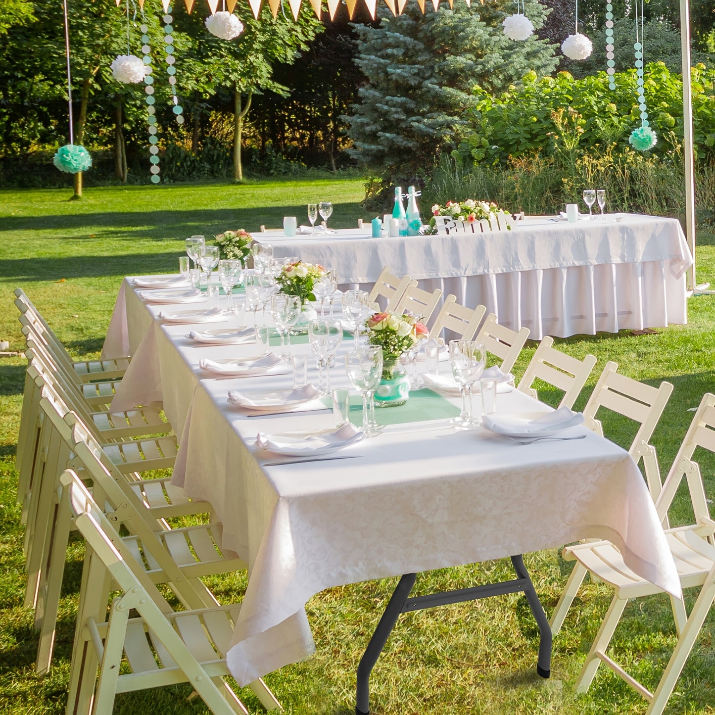 4ft/6ft Plastic folding Table, Portable Dining Table Indoor Outdoor with Carrying Handle, Locks - White