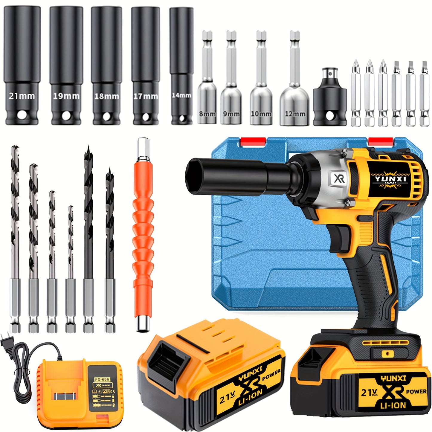 21V Cordless Impact Wrench Wireless Drill Kit, Brushless Electric Impact Gun Drill, Impact Wrench Drill, Equipped With 4000mAh Battery, Toolbox, Charger, Socket And Complete Accessories. Suitable For Men'S Gifts In Cars And H