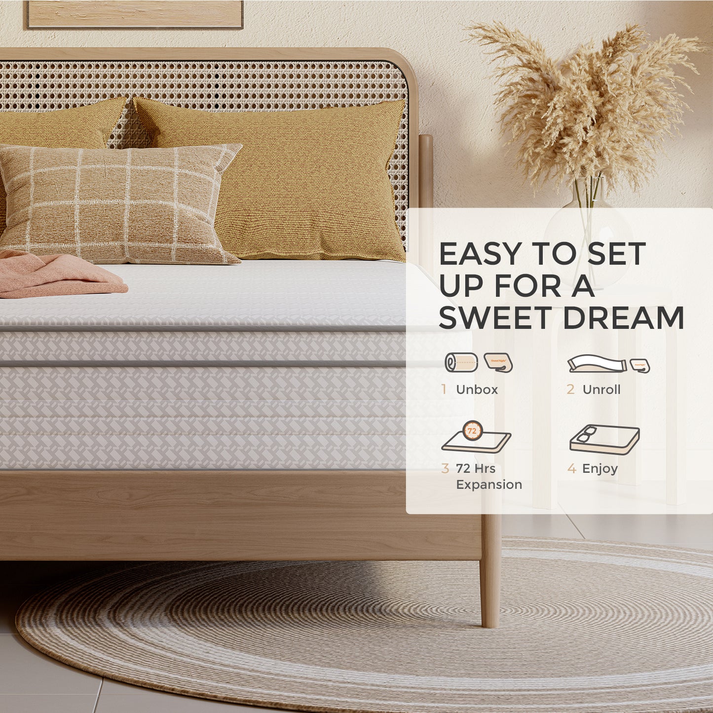 SweetNight 6/8/10/12/14 inch Memory Foam Hybrid Mattress With Pocket Springs, Twin Xl, Full, Queen, King, Sizes In A Box, Medium Firm, Mattresses For Support Comfort, Fiberglass-Free