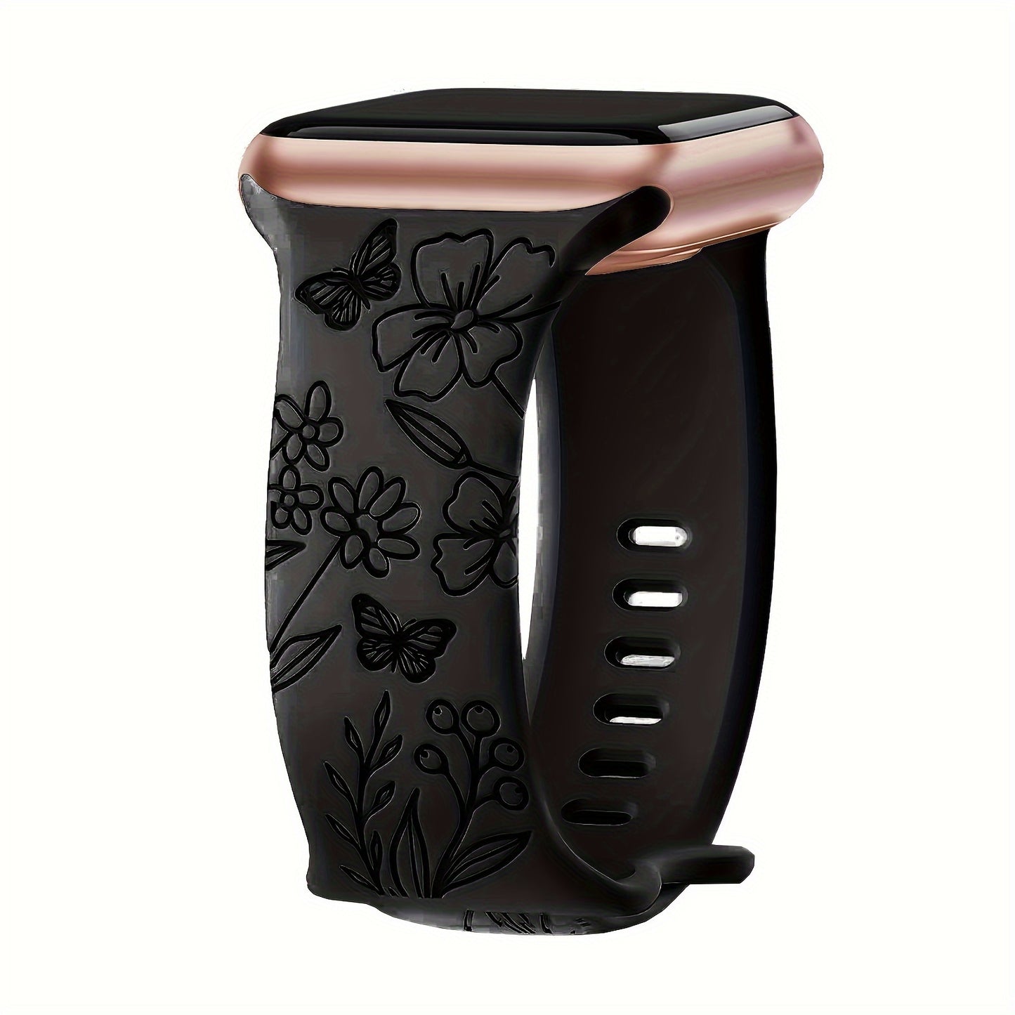 [Durable Silicone Band] Apple Watch Floral Engraved Silicone Band | Durable & Stylish Replacement Strap, Compatible with Series 10/9/7/6/8/5/4/Ultra/2, 38mm-49mm, Ideal for Christmas & Easter Gifts
