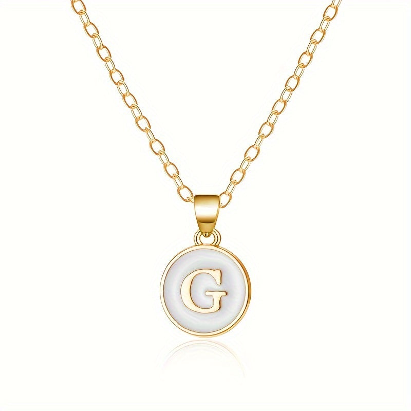 26-Letter Stainless Steel Clavicle Chain Necklace - Dripping Oil Geometric Round Pendant with English Initials - Ladies' Fashion Jewelry for Personalized Gift