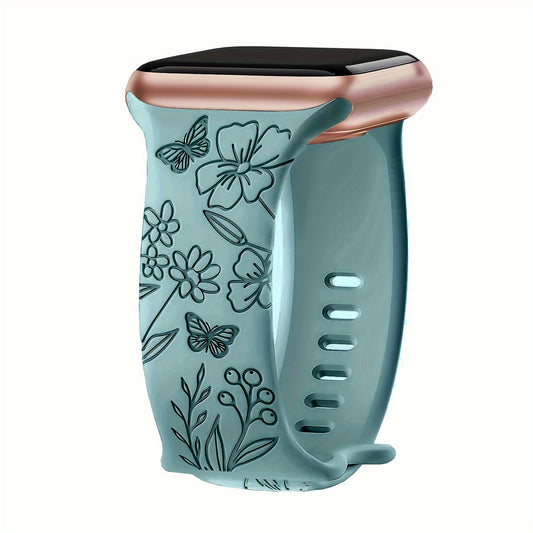 [Durable Silicone Band] Apple Watch Floral Engraved Silicone Band | Durable & Stylish Replacement Strap, Compatible with Series 10/9/7/6/8/5/4/Ultra/2, 38mm-49mm, Ideal for Christmas & Easter Gifts