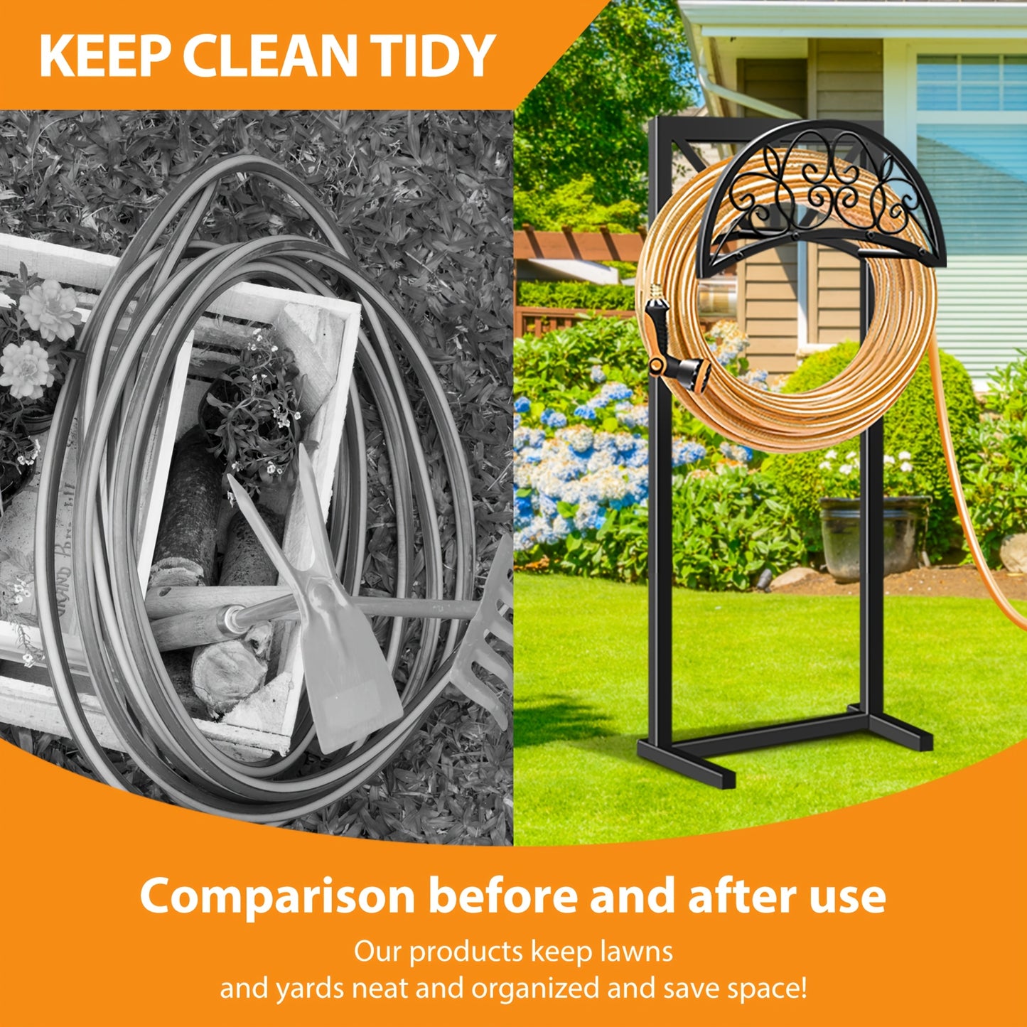 1pc Metal Garden Hose Holder, Outdoor Water Hose Holder with Hose Reel, Easy to Assemble, Detachable Design for Convenient Storage, for Outdoor, Garden, Patio Lawn, Black