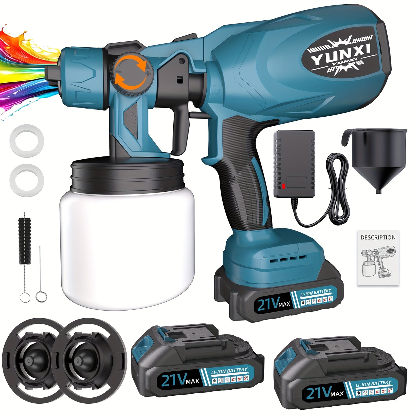Wireless Spray Gun with Nozzle -1500mAh Rechargeable Battery, Capacity 16.91oz, Suitable for Indoor/outdoor Use On Walls, Wood, Cars, Decks, Furniture - Including 2 Adjustable Spray Modes And Ergonomic Design | Father's Day H