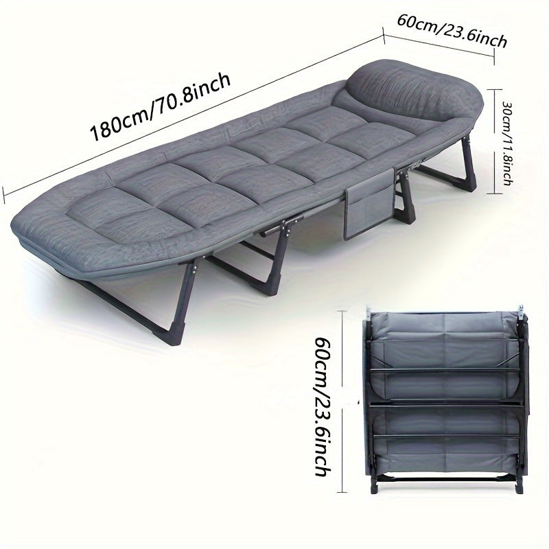 [Comfortable Folding Bed] 1pc Comfortable Ergonomic American Folding Bed, Single Recliner Lunch Bed | Portable Courtyard Office Camping Nap Multi-functional Lounge Chair Lazy Artifact With Mattress