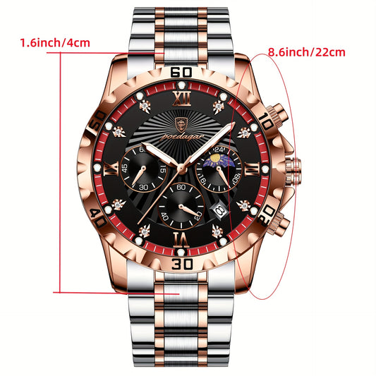 POEDAGAR Authentic Men'S Watch, Multifunctional Sports Watch with Three Sub-Dials And Six Hands, Strong Luminous Feature, Embedded with Synthetic Diamonds, a Premium Men'S Wristwatch, Couple'S Watch, Perfect for Holidays And