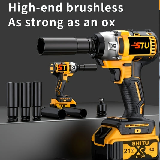 21V Cordless Impact Wrench Wireless Drill Kit, Brushless Electric Impact Gun Drill, Impact Wrench Drill, Equipped With 4000mAh Battery, Toolbox, Charger, Socket And Complete Accessories. Suitable For Men'S Gifts In Cars And H