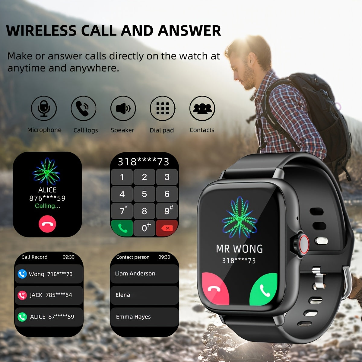 [Smart Watch] 1.83" Smart Watch | Full Touch Screen, Activity Tracker with Call & Message Functions, Pedometer, Multiple Sports Modes, Compatible with IOS/Android Devices, Simple Style, Ideal Gift for Any Occasion