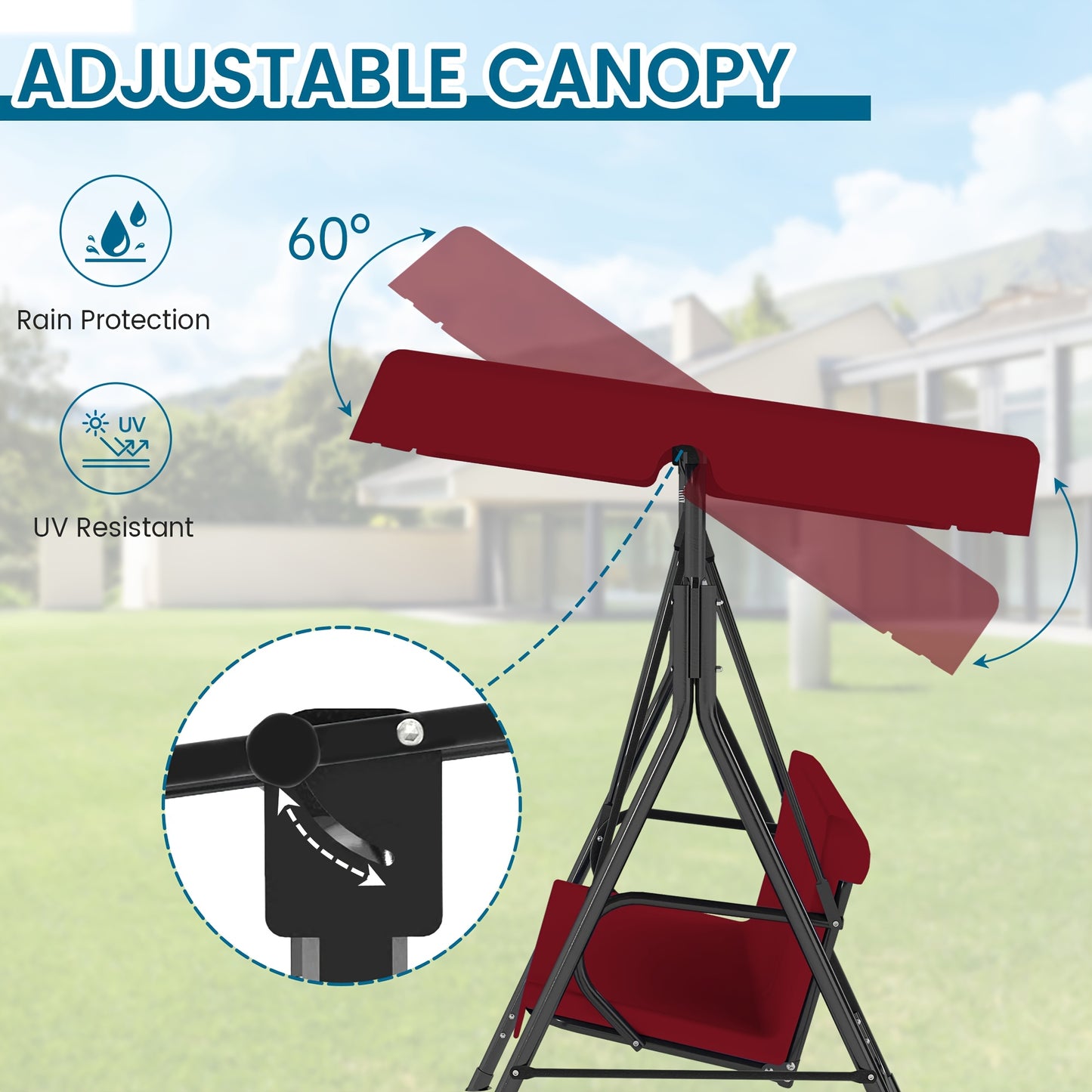 Outdoor Patio Swing with Canopy and Sturdy Frame, Suitable for Adults, Rustproof Material, Durable and Long-lasting