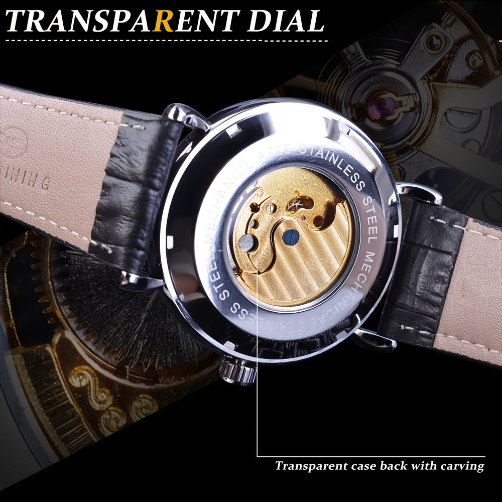 Forsining Vintage Royal Golden Men's Skeleton Watch - Tourbillon & Moon Dial, Blue Hands, Stainless Steel Case, Faux Leather Strap - Elegant Business Fashion Wristwatch, Mechanical Watches, Ideal Luxury Gifts, Casual