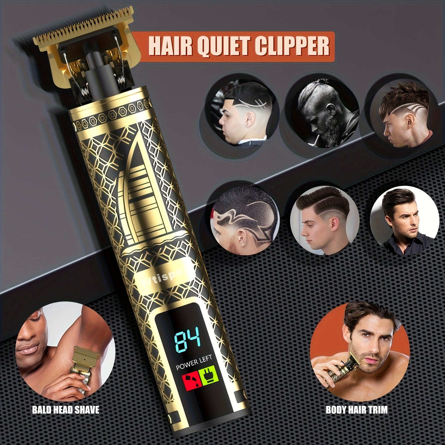 3pcs/se 1pc/sett Men's Professional Golden Hair Clipper & Trimmer Set - USB Rechargeable Hair Cutting Kit with LCD Display Including Electric Shaver, T-Blade Trimmer, 8 Limit Combs, 3 USB Cables, 3 Cleaning Brushes & Combs -
