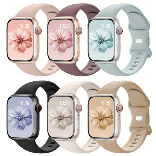 6pcs Elegant Floral Soft Silicone Sport Bands for Apple Watch - Comfortable, Waterproof Wristbands in Assorted Colors (38mm-49mm), Fits Series SE/9/Ultra/8/7/6/5/4/3 - Ideal Gift, Apple Watch Accessories|Decorative Watch Band