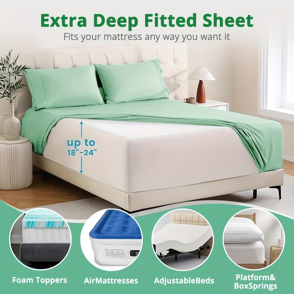 [Cooling Bed Sheets] Ice Cooling Bed Sheet Set, Heat Relief 2000TC Luxury Sheets for Hot Sleepers, Moisture Wicking & Temperature Regulating, NightBreeze Luxe Cooling Sheet Sets