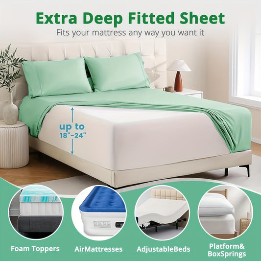[Cooling Bed Sheets] Ice Cooling Bed Sheet Set, Heat Relief 2000TC Luxury Sheets for Hot Sleepers, Moisture Wicking & Temperature Regulating, NightBreeze Luxe Cooling Sheet Sets