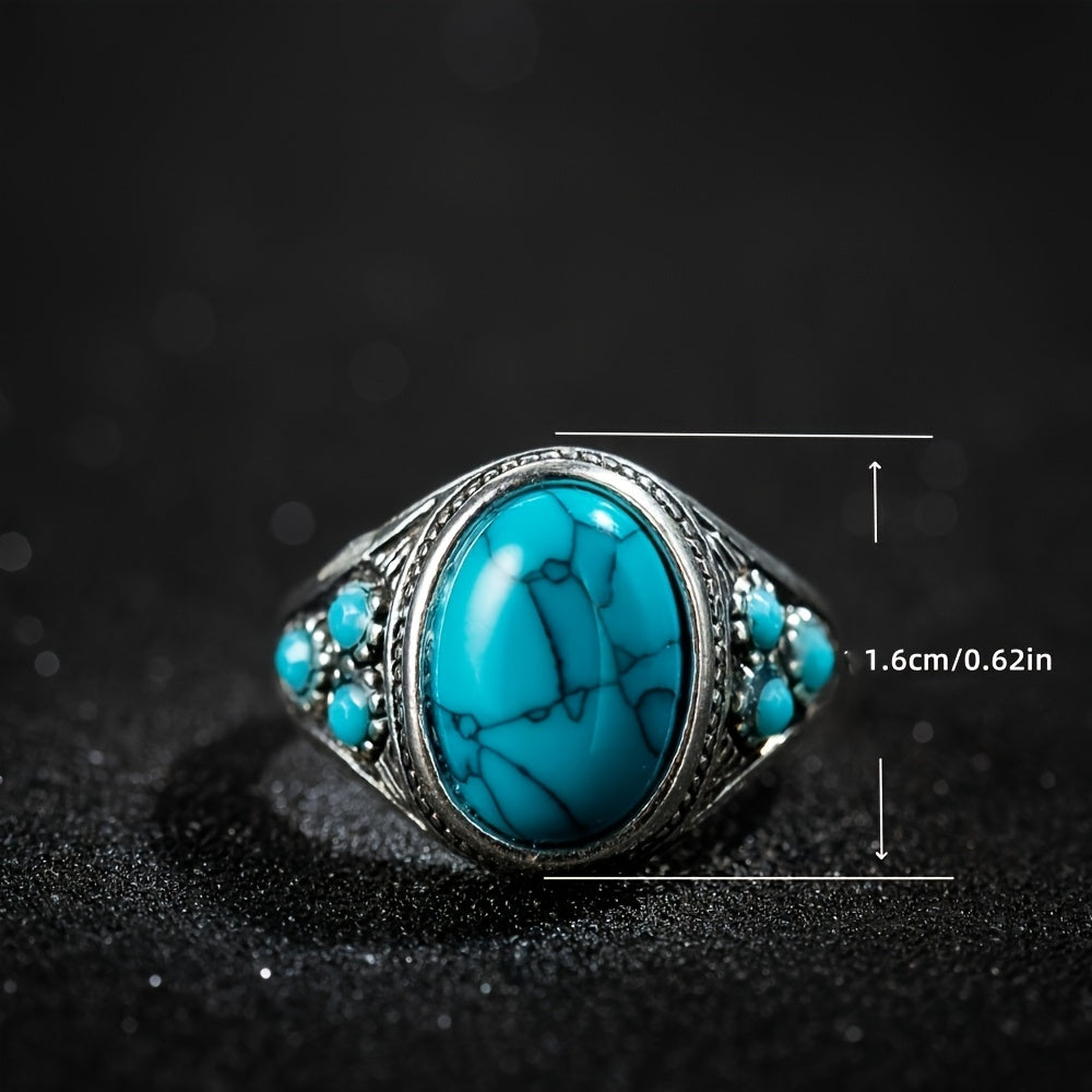 Golden Plated Synthetic Turquoise Ring - Unique Creative Design - Couple's Gift for Holidays