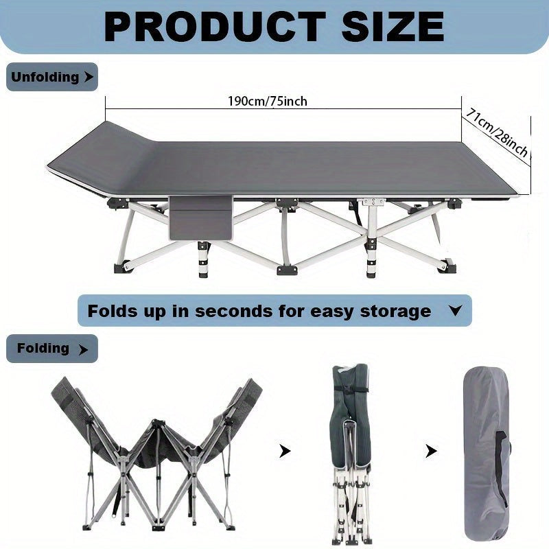[Outdoor Folding Bed] 75-inch Outdoor Folding Bed, Camping Bed with Flip Mattress, Portable Foldable Guest Bed with 600 lbs Capacity, Heavy-Duty Bed with Carry Bag for Teens, Adults, Travel, Garden, Balcony, Available in Grey
