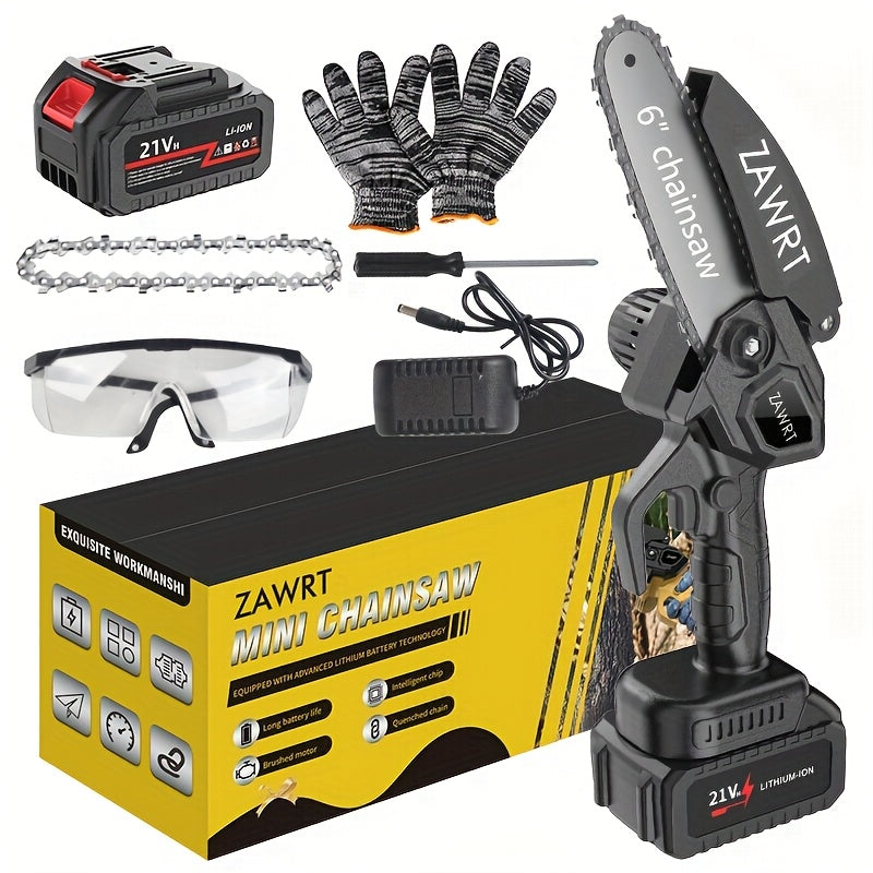 Mini Cordless Chainsaw, 6-inch Handheld Saw With Splash Protection And Safety Lock, Includes 2 Batteries And 2 Portable Units. Ideal For Trees, Gardens, Homes, And Yards. Perfect Gift For Valentine'S Day, Holidays, Birthdays,