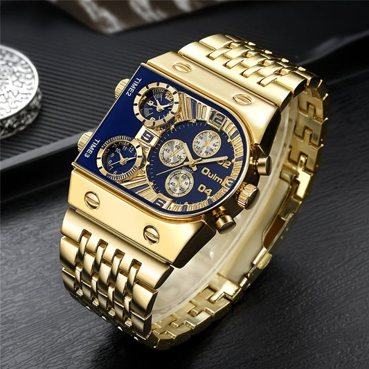Luxury Men'S Golden-Tone Quartz Watch - Elegant Business Timepiece with Chronograph & Date Display, Alloy Band & Case, 36V Battery Operated, Formal Accessory|Sophisticated Style|Roman Numeral Markers