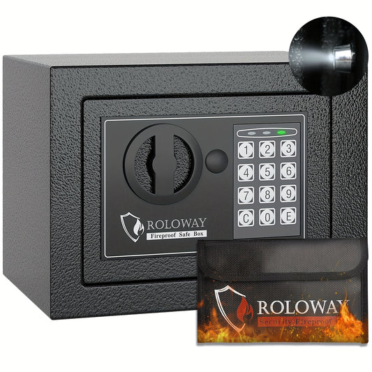 Heavy-Duty Fireproof Steel Safe with Cash Bag - Secure Home Safe Box with Keypad & Key Lock, Ideal for Storing Money, Documents, and Valuables (Black), Valuables Storage | Sleek Black Safe | Durable Metal Safe, Safe Box for H